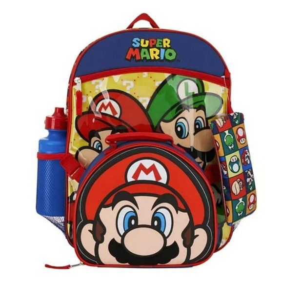 Super Mario Bros NEW 5 piece backpack lunch bag set - Picture 2 of 7